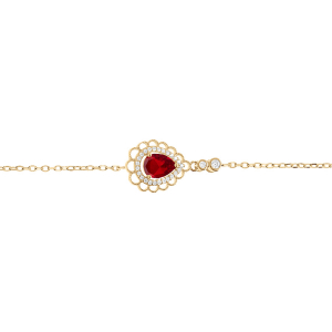 BRACELET VERMEIL GOUTTE OXYDE ROUGE SERTI CONTOUR OXYDES BLANCS SERTIS ET DENTELLÉ 15+3CM