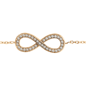 BRACELET VERMEIL FORME HUIT (INFINI) PIERRES BLANCHES SYNTHETIQUE 16CM + 2CM