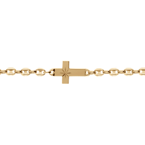 BRACELET VERMEIL GRAIN DE CAFÉ CROIX PLATE LISSE DIAMANTÉ ETOILE 19CM