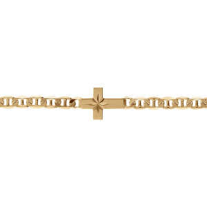 BRACELET VERMEIL MAILLE MARINE CROIX PLATE LISSE DIAMANTÉ ETOILE 19CM