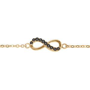 BRACELET VERMEIL FORME HUIT (INFINI) PIERRES NOIRES SYNTHETIQUE SUR LA MOITIE 16+2CM