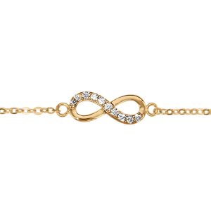 BRACELET VERMEIL FORME HUIT (INFINI) PIERRES BLANCHES SYNTHETIQUE SUR LA MOITIE 16+2CM