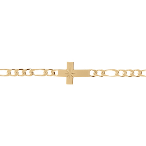 BRACELET VERMEIL 1+3  4MM  CROIX PLATE LISSE DIAMANTÉ ETOILE 18CM