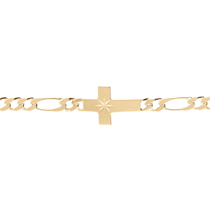 BRACELET VERMEIL  1+3  5MM  CROIX PLATE LISSE DIAMANTÉ ETOILE 19CM