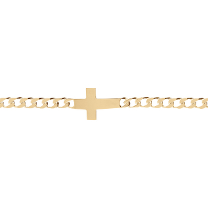 BRACELET VERMEIL  MAILLE GOURMETTE 4MM  CROIX PLATE LISSE 18CM