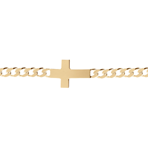 BRACELET VERMEIL  MAILLE GOURMETTE 5MM  CROIX PLATE LISSE 19CM