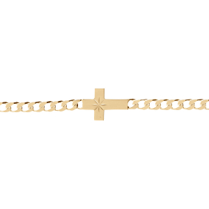 BRACELET VERMEIL  MAILLE GOURMETTE 4MM  CROIX PLATE LISSE DIAMANTÉ ETOILE 18CM