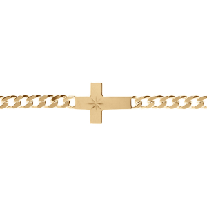 BRACELET VERMEIL  MAILLE GOURMETTE 5MM  CROIX PLATE LISSE DIAMANTÉ ETOILE 19CM