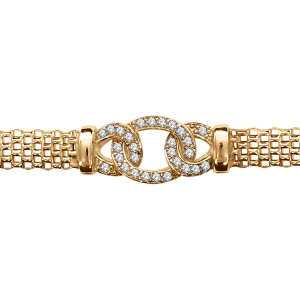 BRACELET VERMEIL MAILLE MILANAISE + MAILLONS OXYDES SERTIS ENTRELACES 16+2CM