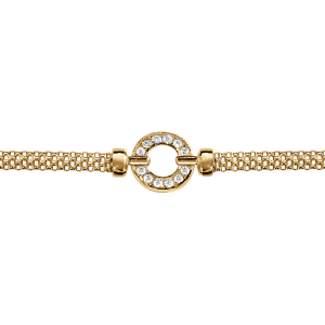 BRACELET VERMEIL PETITE MAILLE MILANAISE 1 CERCLE OXYDES BLANCS SERTIS 15+3CM