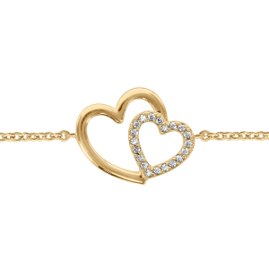 BRACELET VERMEIL DOUBLE COEUR CROISE OXYDES BLANCS 16+2CM