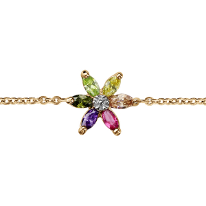 BRACELET VERMEIL FLEUR PIERRES MULTICOLORES 16+2CM