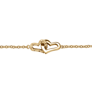 BRACELET VERMEIL 2 COEURS ENLACES 15+2,5CM