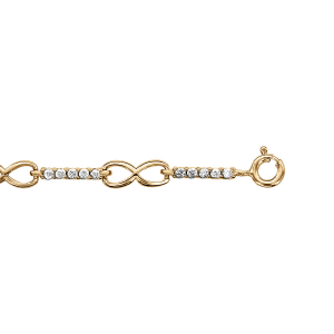 BRACELET VERMEIL MOTIF INFINI ET BARETTES OXYDES BLANCS SERTIS 17+1CM
