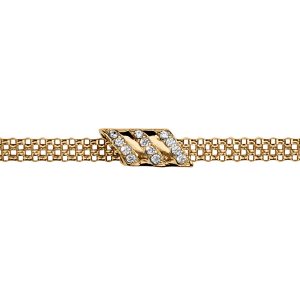 BRACELET VERMEIL PETITE MAILLE MILANAISE 1 BARRETTE EN BIAIS OXYDES BLANCS  16+3CM