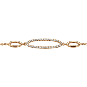 BRACELET VERMEIL 3 ANNEAUX ALLONGES OXYDES BLANCS 16+2CM