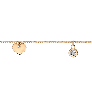 BRACELET VERMEIL PAMPILLE 2 COEURS ET 1 OXYDE BLANC SERTI CLOS 16+3CM