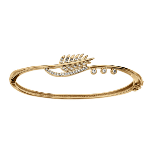 BRACELET VERMEIL MASSIF JONC ARTICULE PLUME OXYDES BLANCS SERTIS  56X50MM