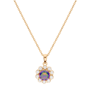 COLLIER VERMEIL PENDENTIF OXYDE ARC EN CIEL MYSTIQUE CONTOUR OXYDES BLANCS SERTIS 42+3CM