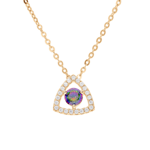 COLLIER VERMEIL PENDENTIF OXYDE ARC EN CIEL MYSTIQUE CONTOUR OXYDES BLANCS SERTIS 42+3CM