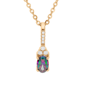 COLLIER VERMEIL PENDENTIF OXYDE ARC EN CIEL MYSTIQUE CONTOUR OXYDES BLANCS SERTIS 42+3CM