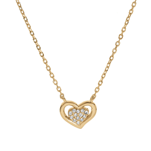 COLLIER VERMEIL COEUR OXYDES BLANCS SERTIS 42+3CM