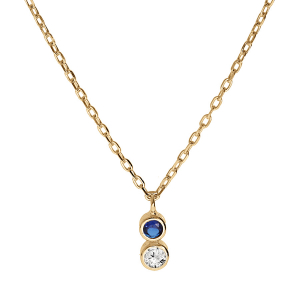 COLLIER VERMEIL 2 OXYDES BLANC ET BLEU FONCÉ SERTIS CLOS  40+2+2CM