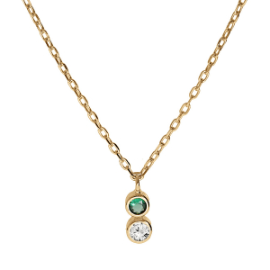 COLLIER VERMEIL 2 OXYDES BLANC ET VERT SERTIS CLOS  40+2+2CM