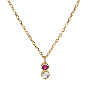 COLLIER VERMEIL 2 OXYDES BLANC ET FUSCHIA SERTIS CLOS  40+2+2CM
