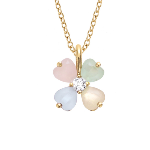 COLLIER VERMEIL FORME FLEUR VERRE OPAQUE PASTEL 40+4CM