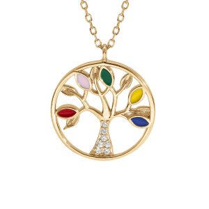 COLLIER VERMEIL ARBRE DE VIE RÉSINE MULTI COULEURS ET OXYDES BLANCS 40+5CM