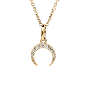 COLLIER VERMEIL PENDENTIF DEMI LUNE OXYDES BLANCS SERTIS 40+4CM