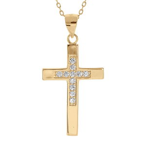 COLLIER VERMEIL PENDENTIF CROIX OXYDES BLANCS 40+2+2CM