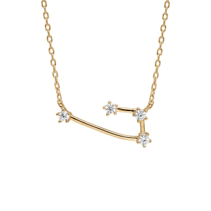 COLLIER VERMEIL ZODIAQUE CONSTELLATION BÉLIER OXYDES BLANCS SERTIS 42,5+2,5CM