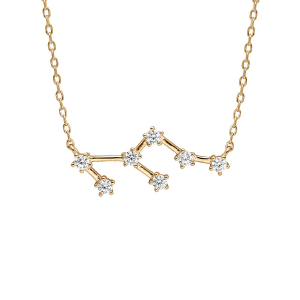COLLIER VERMEIL ZODIAQUE CONSTELLATION LION OXYDES BLANCS SERTIS 42,5+2,5CM