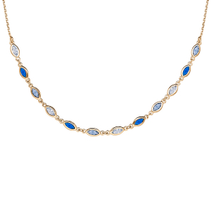 COLLIER VERMEIL OXYDES DEGRADE DE BLEU ET BLANCS 38+7CM