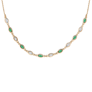 COLLIER VERMEIL OXYDES BLANCS ET VERTS SERTIS 38+7CM