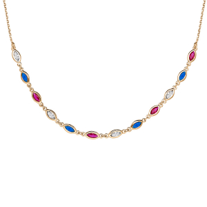 COLLIER VERMEIL OXYDES BLEUS BLANCS ET ROUGES SERTIS 38+7CM