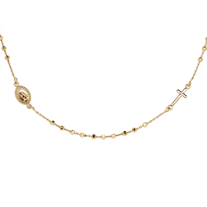 COLLIER VERMEIL BOULES CROIX ET MEDAILLE RELIGIEUSE 43,5CM