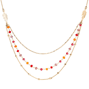 COLLIER VERMEIL PLUME 3 RANGS PIERRES SYNTHETIQUES DEGRADES VIOLET 42+3CM