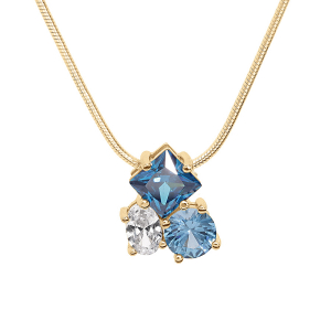 COLLIER VERMEIL PENDENTIF 3 OXYDES BLEUS ET BLANC 42+3CM