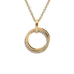 COLLIER VERMEIL DOUBLE CERCLE LISSE ET SCINTILLANT OXYDES BLANCS SERTIS 40+4CM