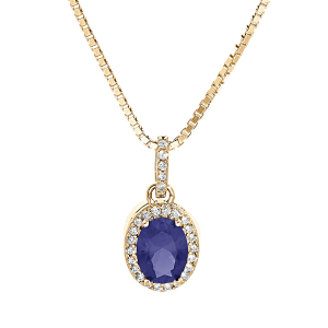 COLLIER VERMEIL PENDENTIF PIERRE CENTRALE BLEU SYNTHETIQUE ET CONTOUR OXYDES BLANCS SERTIS 42+3CM