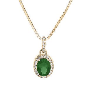 COLLIER VERMEIL PENDENTIF PIERRE CENTRALE VERTE SYNTHETIQUE ET CONTOUR OXYDES BLANCS SERTIS 42+3CM