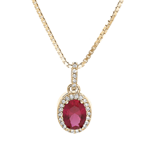 COLLIER VERMEIL PENDENTIF PIERRE CENTRALE ROUGE SYNTHETIQUE ET CONTOUR OXYDES BLANCS SERTIS 42+3CM