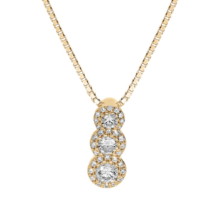 COLLIER VERMEIL PENDENTIF 3 PIERRES BLANCHES SYNTHETIQUE EN CHUTE ET CONTOUR OXYDES BLANCS SERTIS 42+3CM