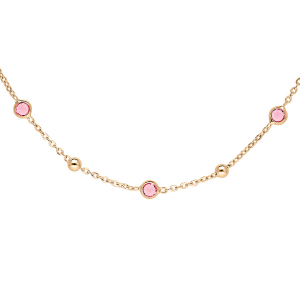 COLLIER VERMEIL 5 PIERRES ROSE SERTIES SYNTHETIQUE ET BOULES  42+3CM