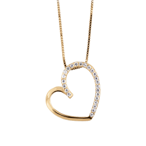 COLLIER VERMEIL PENDENTIF COEUR PIERRES BLANCHES 42CM