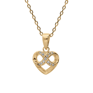 COLLIER VERMEIL COEUR ET INFINI OXYDES BLANCS SERTIS 40+5CM