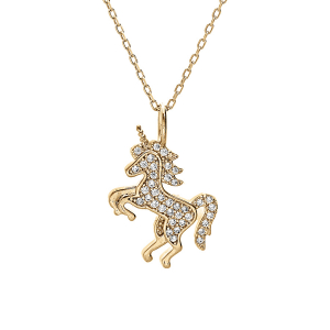 COLLER VERMEIL PENDENTIF MASSIF LICORNE OXYDES BLANCS SERTIS 38+5CM